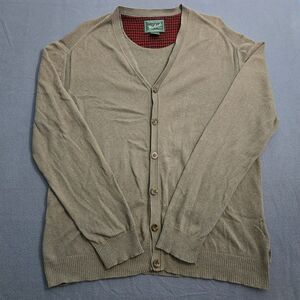 Woolrich Men L Green Button Up Wool Blend Cardigan Sweater Lightweight Rib Hem